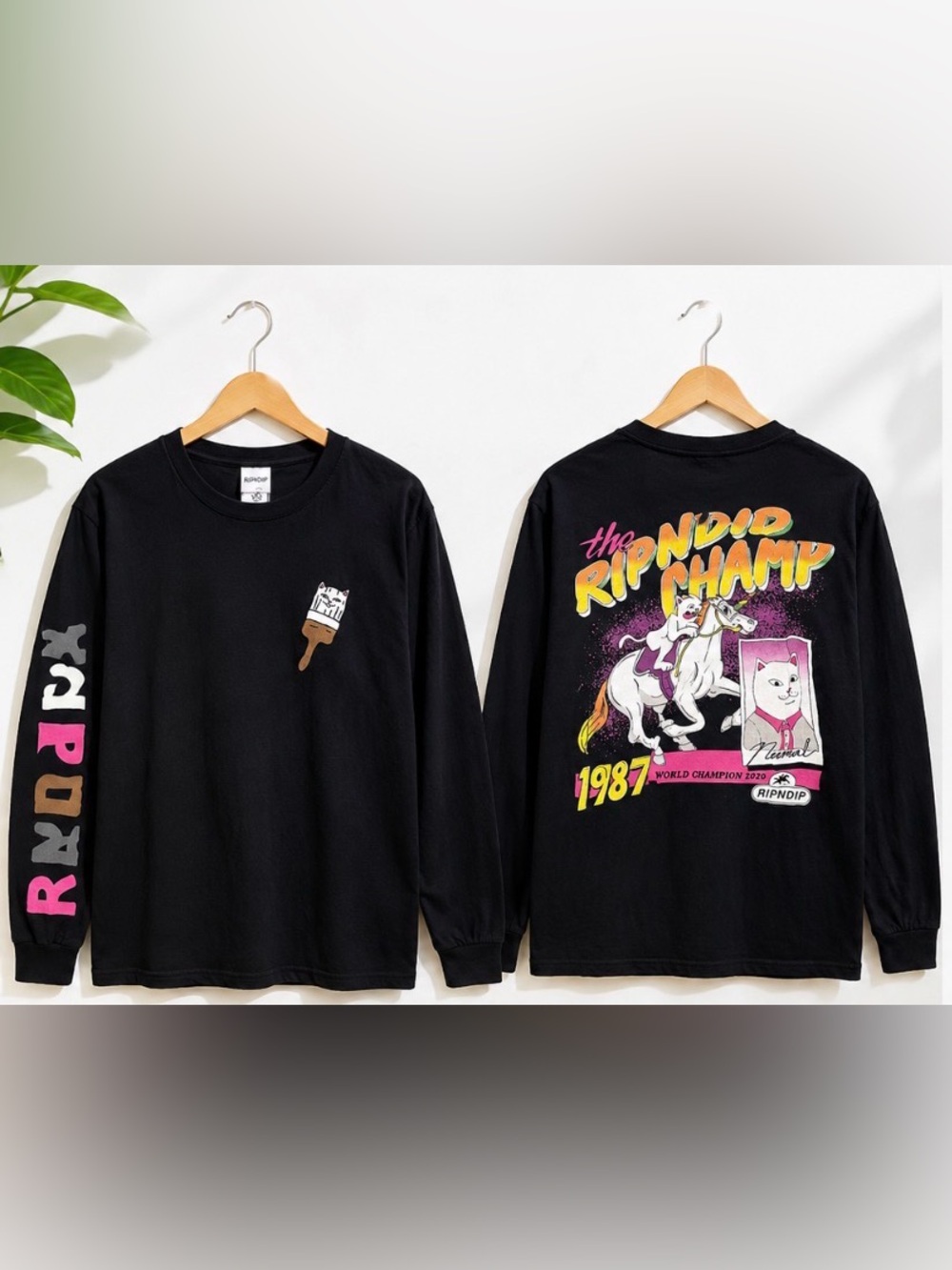 Ripndip Black Long Sleeve Tee with Multicolor Graphic